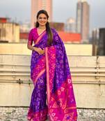 Violet soft silk blend zari woven patola saree with contrast weaves