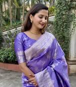 Lavender banarasi jaal soft silk blend zari woven saree