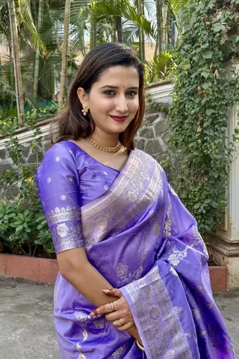 Lavender banarasi jaal soft silk blend zari woven saree