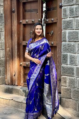 Violet banarasi jaal soft silk blend zari woven saree