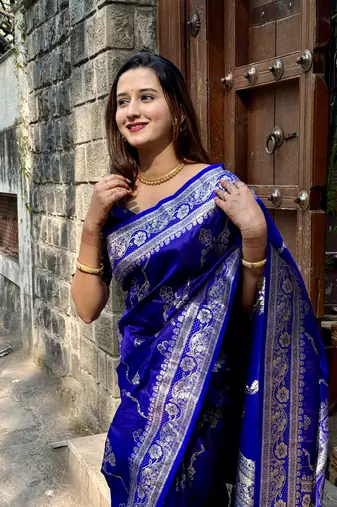 Violet banarasi jaal soft silk blend zari woven saree