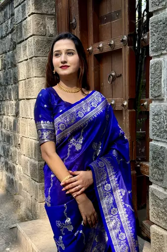 Violet banarasi jaal soft silk blend zari woven saree