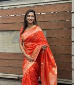 Orange banarasi jaal soft silk blend zari woven saree