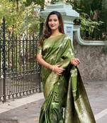 Mehendi green banarasi jaal soft silk blend zari woven saree