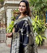 Trending black banarasi jaal soft silk blend zari woven saree