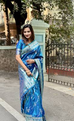 Blue banarasi jaal soft silk blend zari woven saree 1