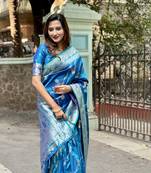 Blue banarasi jaal soft silk blend zari woven saree