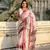 Pink chanderi crush silk blend floral printed saree with zari woven jacquard panel border