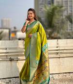 Mehendi green zari woven nath contrast yeola paithani silk blend saree