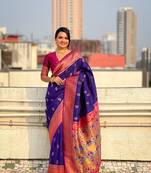 Violet zari woven nath contrast yeola paithani silk blend saree