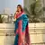 Blue zari woven nath contrast yeola paithani silk blend saree