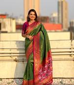 Mehendi green pure tissue zari woven patola saree with contrast weaves