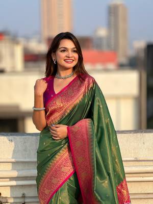 Mehendi green pure tissue zari woven patola saree with contrast weaves 3