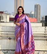 Lavender pure tissue zari woven patola saree with contrast weaves