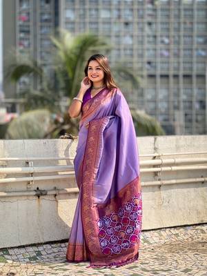 Lavender pure tissue zari woven patola saree with contrast weaves 2