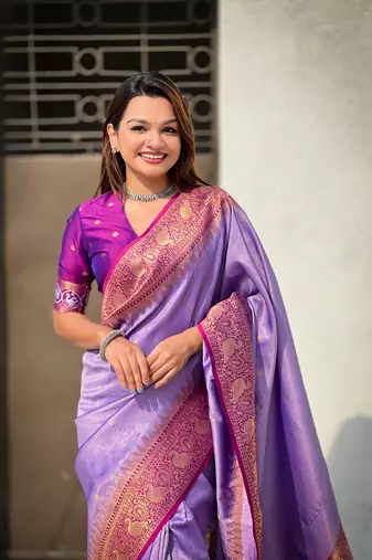 Lavender pure tissue zari woven patola saree with contrast weaves