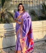 Lavender zari woven vitthala god paithani silk blend saree