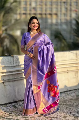 Lavender zari woven vitthala god paithani silk blend saree