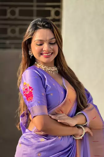 Lavender zari woven vitthala god paithani silk blend saree