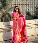 Baby pink zari woven vitthala god paithani silk blend saree