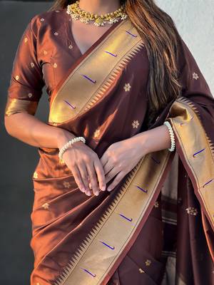 Coffee brown zari woven vitthala god paithani silk blend saree 3