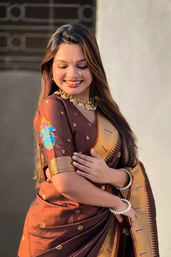 Coffee brown zari woven vitthala god paithani silk blend saree