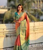Pink pure tissue zari woven saree with contrast weaves