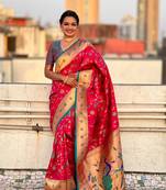 Pink paithani jaal silk blend zari woven saree