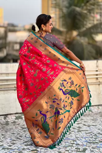 Pink paithani jaal silk blend zari woven saree