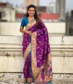 Wine paithani jaal silk blend zari woven saree