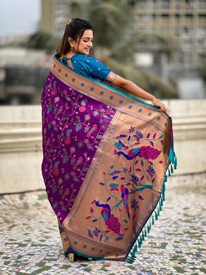 Wine paithani jaal silk blend zari woven saree 2