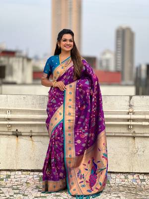 Wine paithani jaal silk blend zari woven saree 3