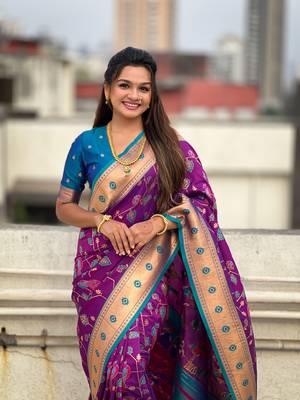 Wine paithani jaal silk blend zari woven saree 4