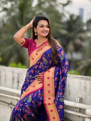 Violet paithani jaal silk blend zari woven saree 4