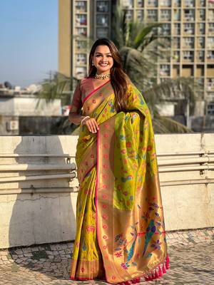 Mehendi green paithani jaal silk blend zari woven saree 1
