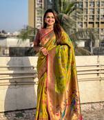 Mehendi green paithani jaal silk blend zari woven saree