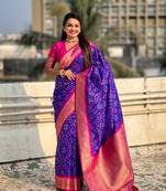 Violet soft silk blend zari woven premium patola saree with contrast weaves