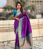 Purple soft silk blend zari woven premium patola saree with contrast weaves