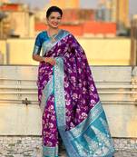 Purple banarasi contrast jaal soft silk blend zari woven saree
