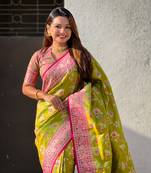 Mehendi green banarasi contrast jaal soft silk blend zari woven saree