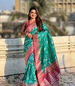 Sky blue banarasi contrast jaal soft silk blend zari woven saree