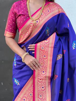 Violet soft silk blend saree with flower butta meenakari zari woven saree 3