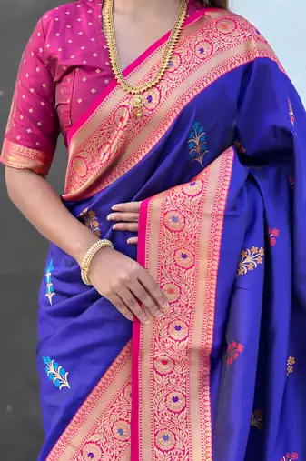 Violet soft silk blend saree with flower butta meenakari zari woven saree