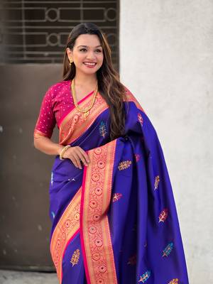 Violet soft silk blend saree with flower butta meenakari zari woven saree 5