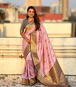 Lavender soft silk blend saree with flower butta meenakari zari woven saree