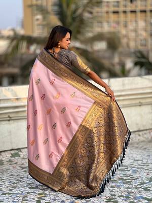 Lavender soft silk blend saree with flower butta meenakari zari woven saree 2