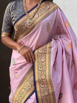 Lavender soft silk blend saree with flower butta meenakari zari woven saree 3