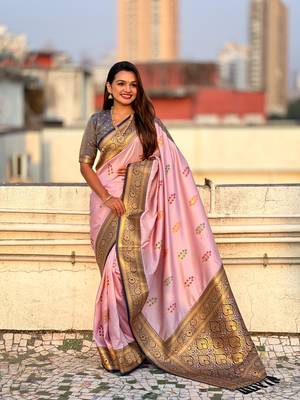 Lavender soft silk blend saree with flower butta meenakari zari woven saree 4