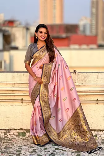 Lavender soft silk blend saree with flower butta meenakari zari woven saree