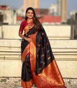 Black soft silk blend saree with flower butta meenakari zari woven saree